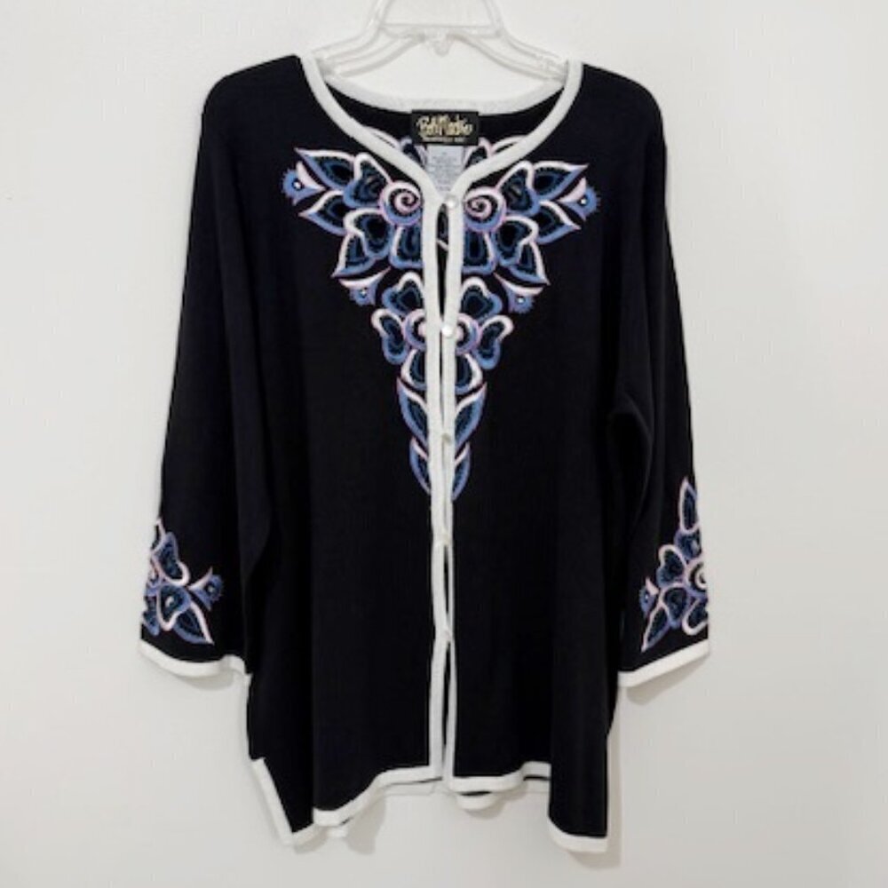 Bob Mackie Wearable Art Floral Cutout Cardigan Embroidered Beaded Women's 1X